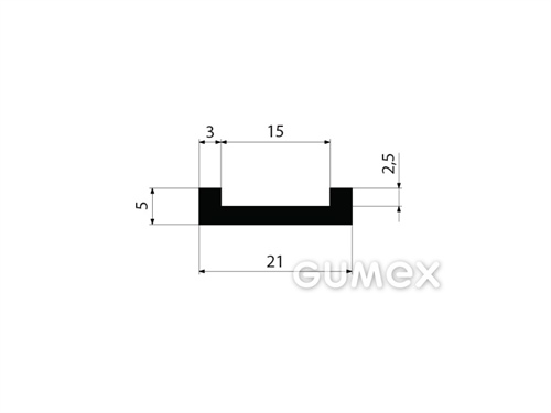 "C" Gummiprofil, 21x5/2,5/15mm, 70°ShA, EPDM, -40°C/+100°C, schwarz, 